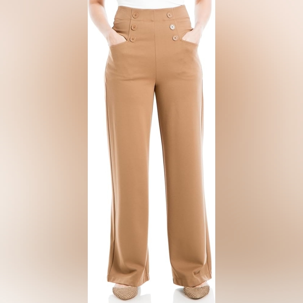 Max Studio Wide Leg Sailor Pants High Rise Sz L NWT